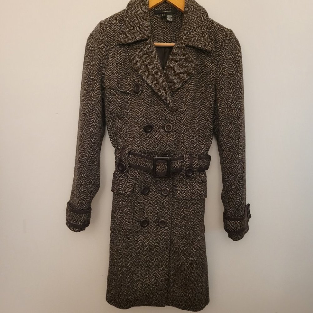 Zara Tweed Belted Trench Coat